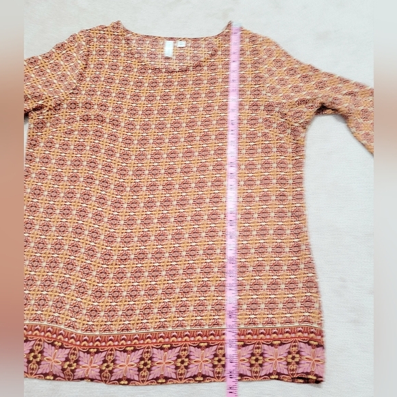 TACERA Women's Blouse XL Boho Geometric Print 3/4 Sleeve Flowing Fit Fall Colors - Picture 9 of 10